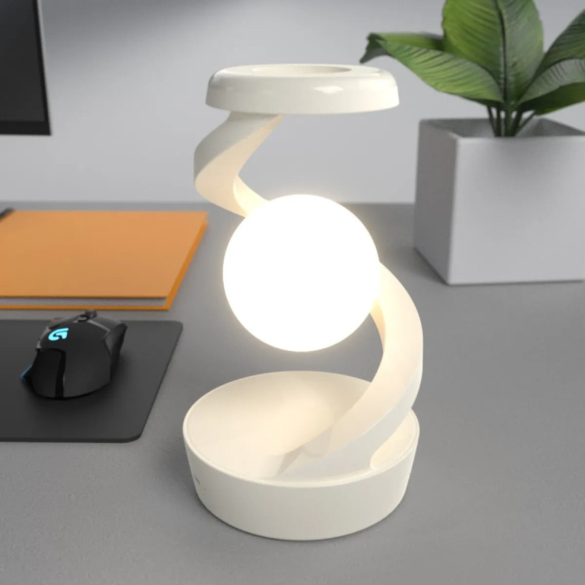 Rotating Moon Lamp with Wireless Charging – Magical Night Light