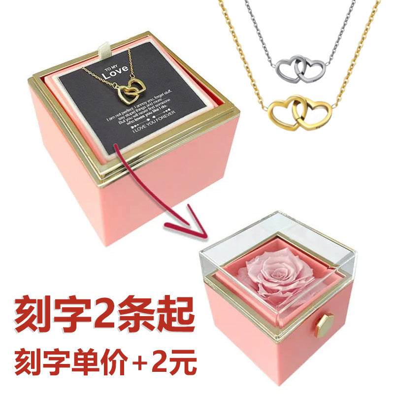 Rotating Jewelry Box with Eternal Rose – Elegant Gift for Her