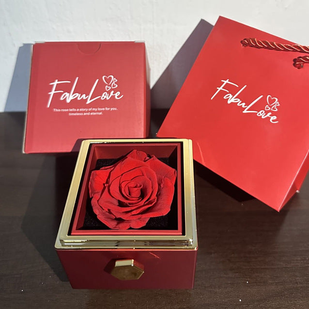 Rotating Jewelry Box with Eternal Rose – Elegant Gift for Her