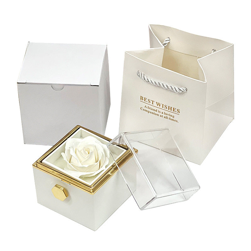 Rotating Jewelry Box with Eternal Rose – Elegant Gift for Her