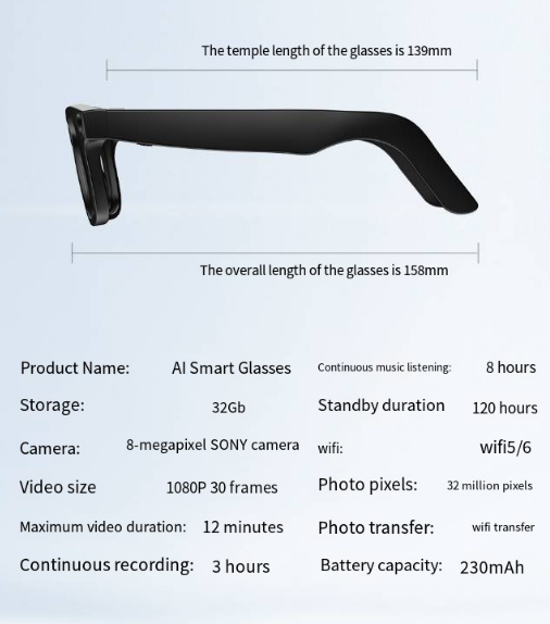 AI Camera Smart Glasses – HD Video, Voice Control & Translation
