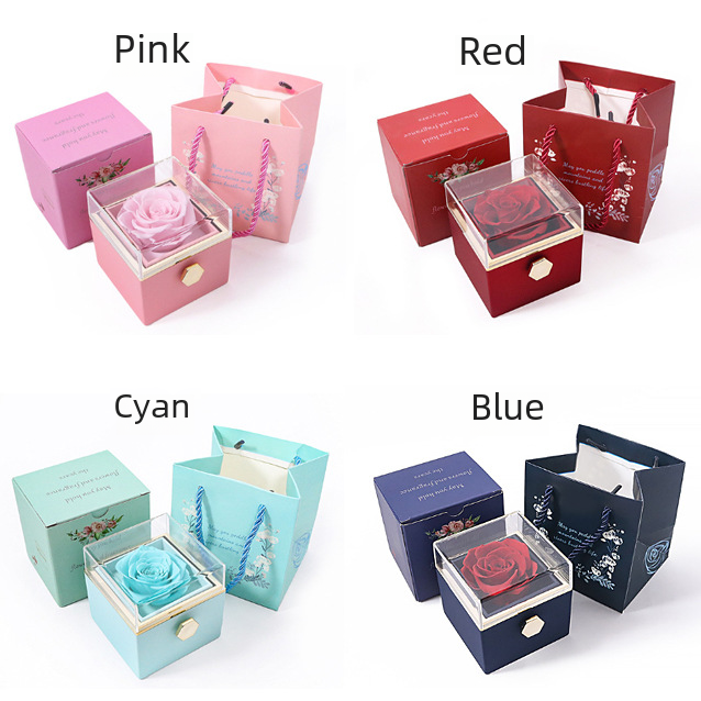 Rotating Jewelry Box with Eternal Rose – Elegant Gift for Her
