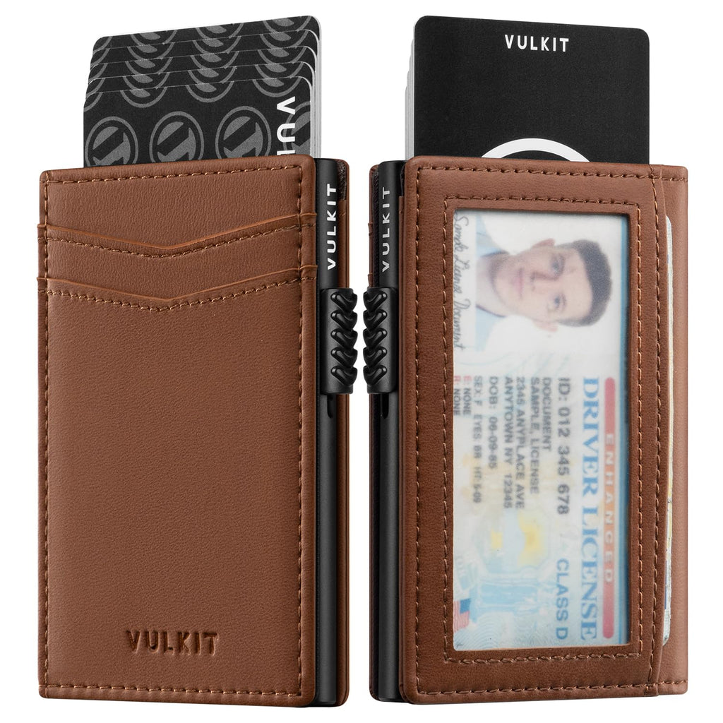 VULKIT Premium Leather Mens Wallet – RFID Blocking with ID Window