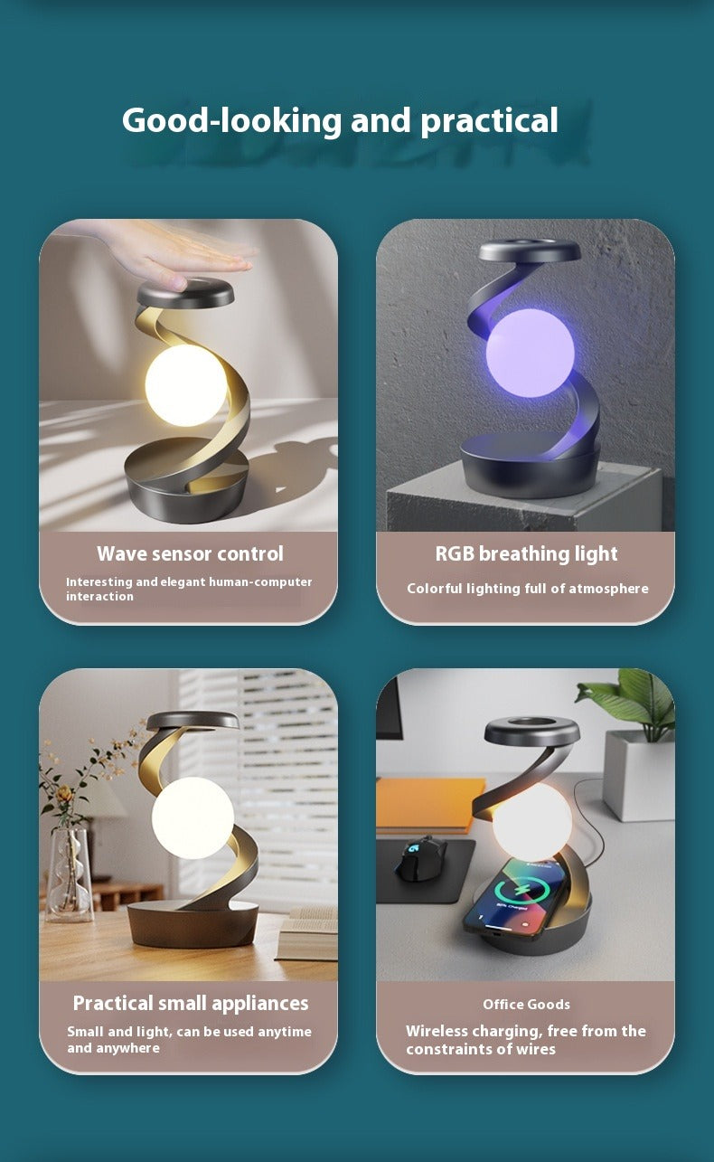 Rotating Moon Lamp with Wireless Charging – Magical Night Light