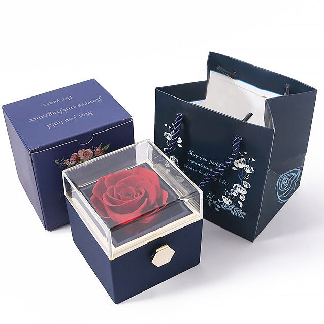 Rotating Jewelry Box with Eternal Rose – Elegant Gift for Her