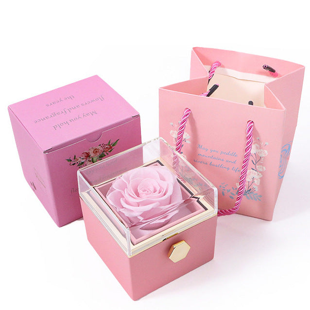 Rotating Jewelry Box with Eternal Rose – Elegant Gift for Her