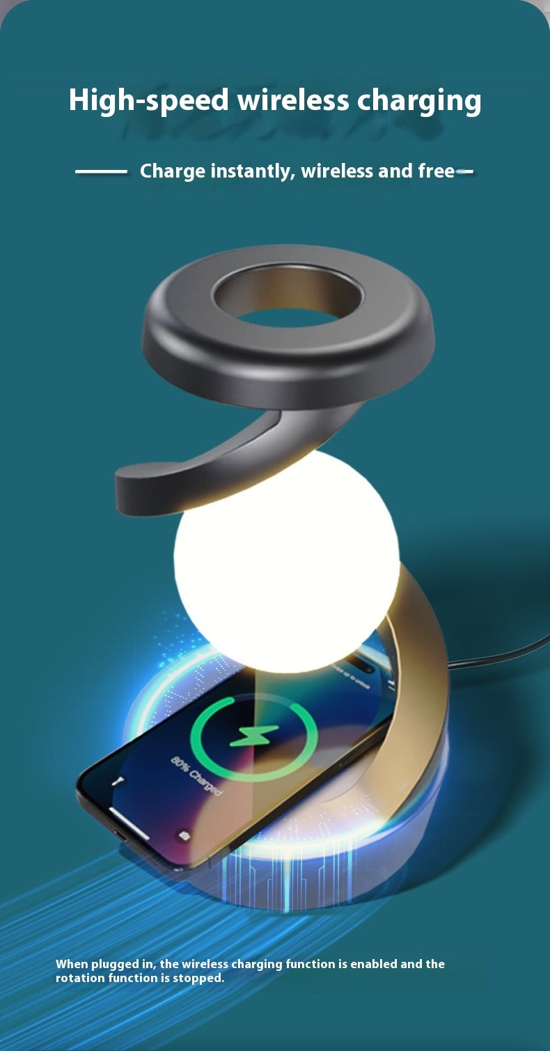 Rotating Moon Lamp with Wireless Charging – Magical Night Light