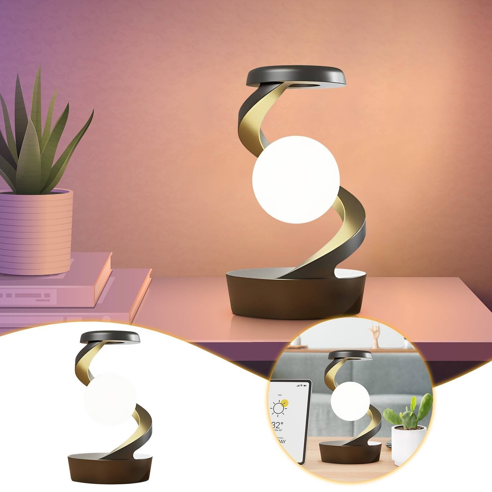 Rotating Moon Lamp with Wireless Charging – Magical Night Light