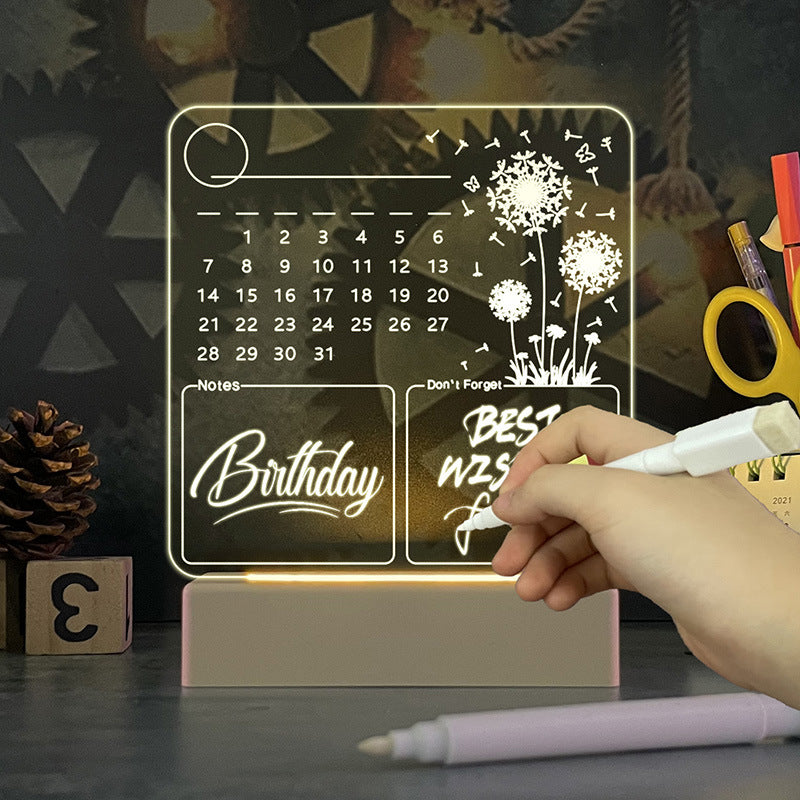 LED Acrylic Calendar Memo Board – Glow-Up Desk Organizer with Night Light