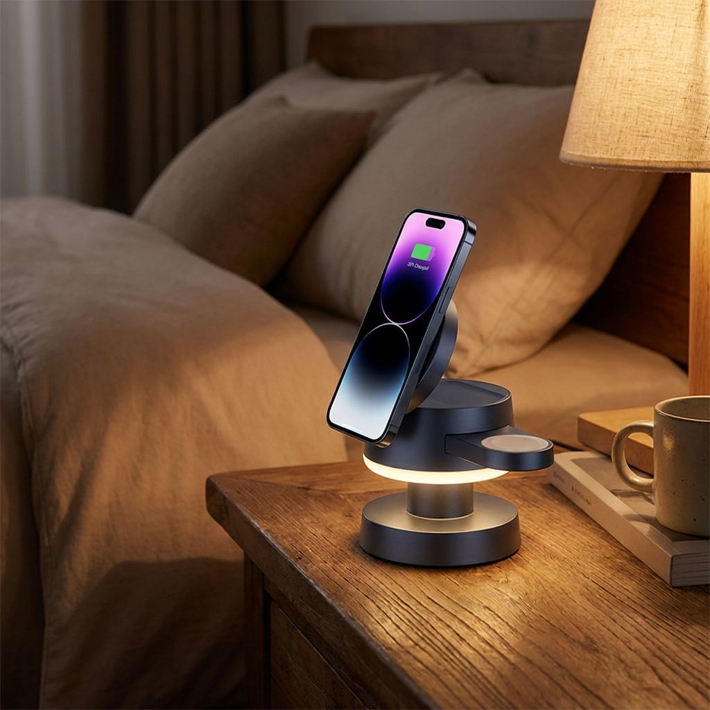 Magnetic Wireless Charger Night Lamp in use - lifestyle photo