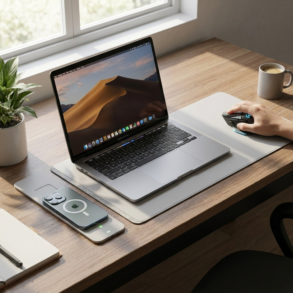 Magnetic Wireless Charging Mouse Pad in use - lifestyle photo