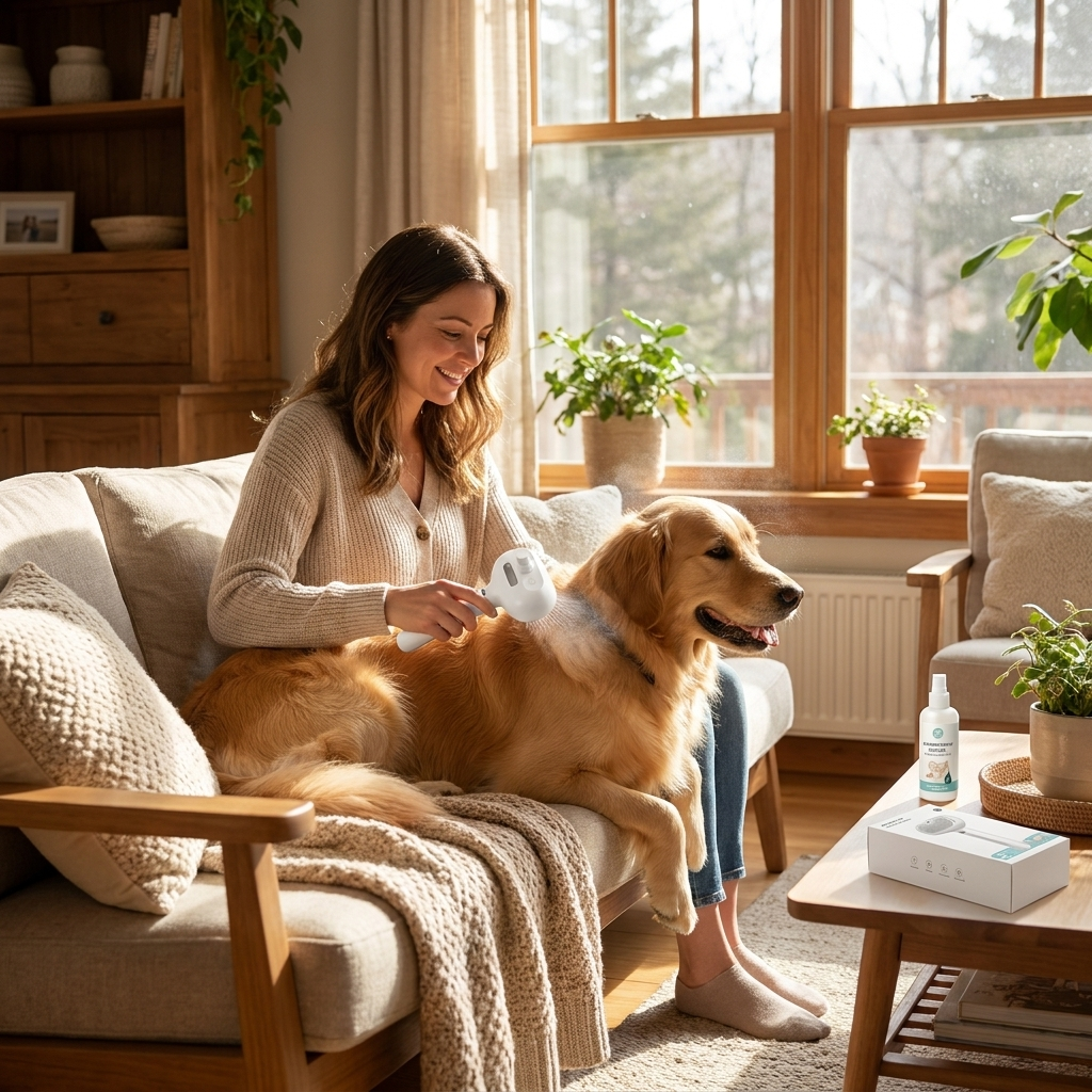Pet Hair Spray Brush in use - lifestyle photo