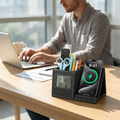 Pen Holder for Desk Desk Organizer with Wireless Charger Digital Indoor Thermometer and Humidity Monitor Multi-Functional Pencil Organizer Desk Organizers and Accessories for Home Office Supplies