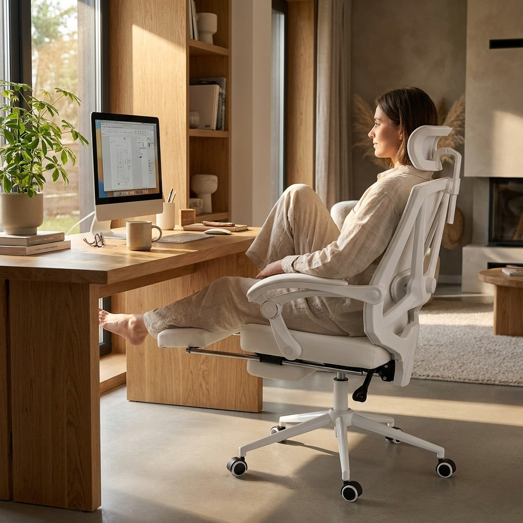 Misolant Ergonomic Office Chair with Footrest Ergonomic Desk Chair with Adjustable 2D Lumbar Support High Back Office Chair with Adjustable Headrest Comfortable Leather Office Chair